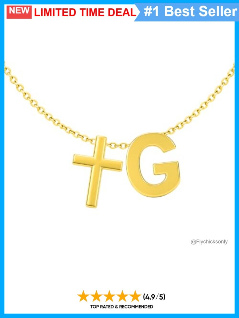 14K Gold Plated Cross Initial Pendant Necklace 20" Lobster Clasp Women